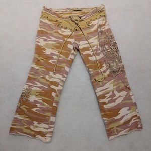 Miss Me Camo Sweat Capris Paisley Embroidery